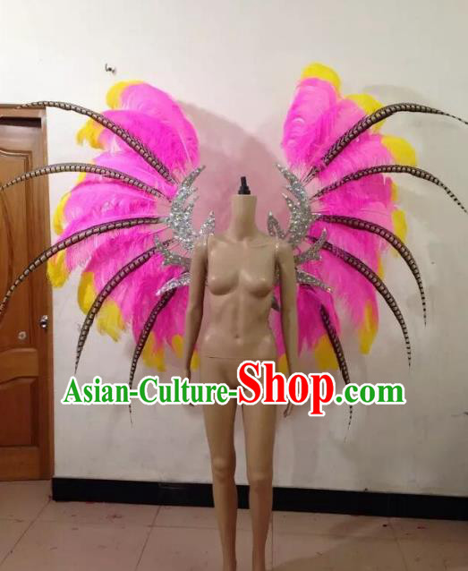 Customized Catwalks Props Brazilian Rio Carnival Samba Dance Pink Feather Deluxe Wings for Women