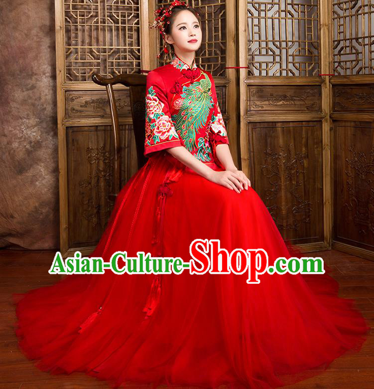 Traditional Chinese Wedding Costumes Traditional Xiuhe Suits Ancient Chinese bridal Full Dress