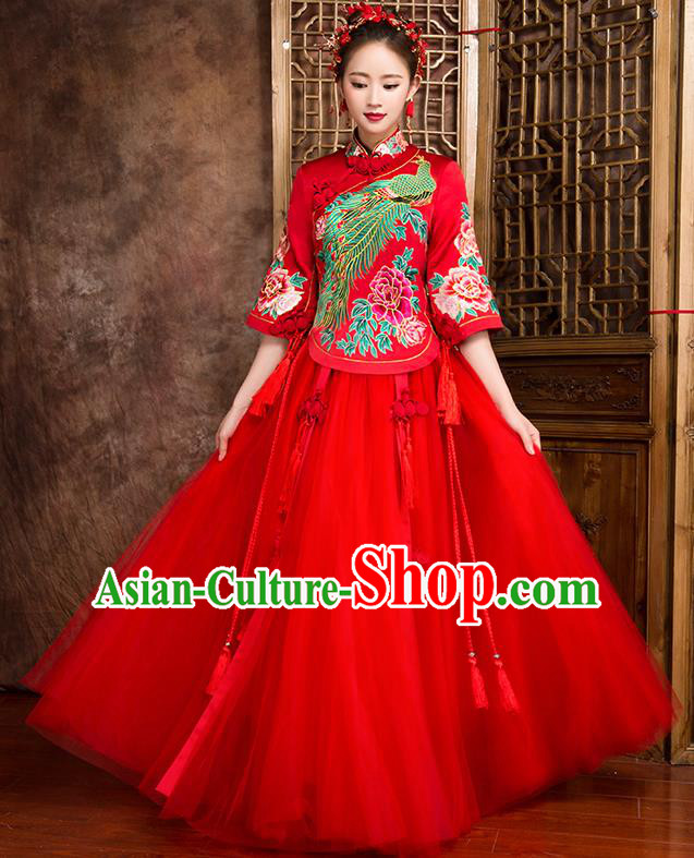 Traditional Chinese Wedding Costumes Traditional Xiuhe Suits Ancient Chinese bridal Full Dress