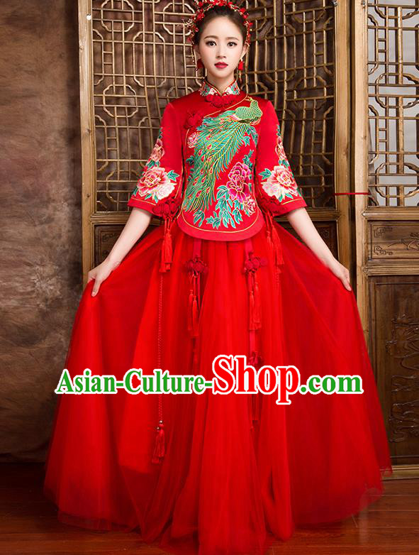 Traditional Chinese Wedding Costumes Traditional Xiuhe Suits Ancient Chinese bridal Full Dress