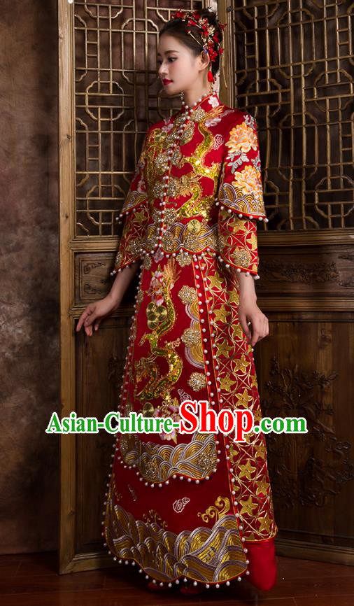 Traditional Chinese Wedding Costumes Traditional Xiuhe Suits Ancient Chinese bridal Full Dress