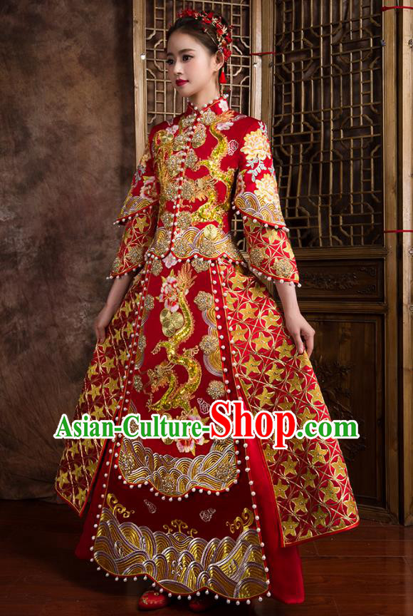 Traditional Chinese Wedding Costumes Traditional Xiuhe Suits Ancient Chinese bridal Full Dress