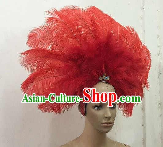 Professional Samba Dance Deluxe Hair Accessories Brazilian Rio Carnival Red Feather Headdress for Women