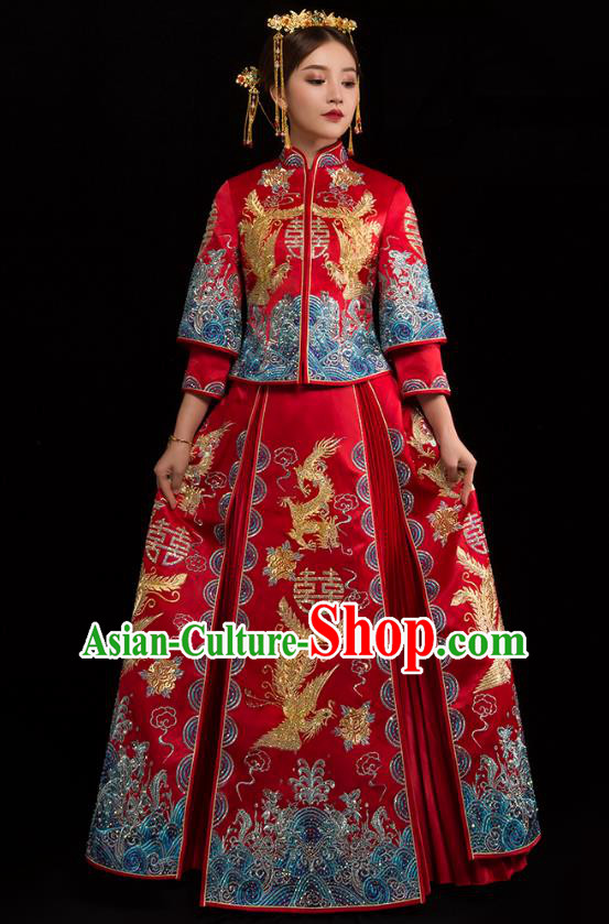 Traditional Chinese XiuHe Suit Wedding Costumes Embroidered Diamante Full Dress Ancient Bottom Drawer for Bride