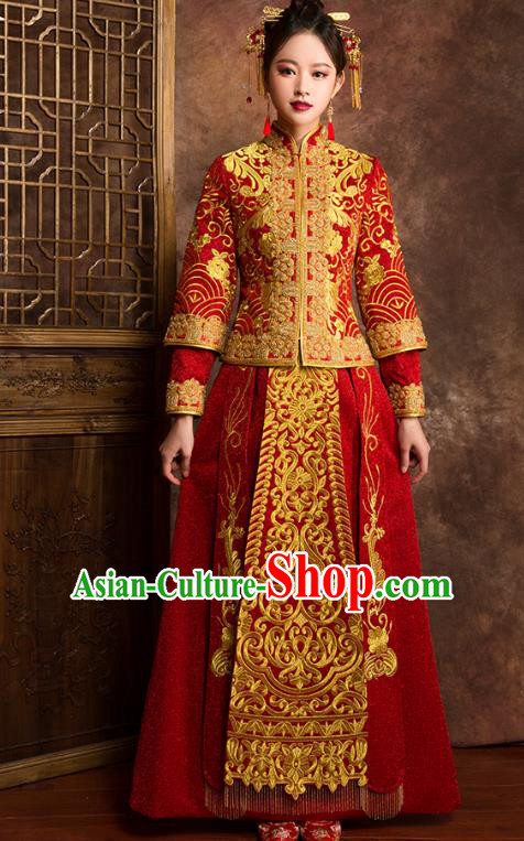 Traditional Chinese Embroidered XiuHe Suit Wedding Costumes Full Dress Ancient Bottom Drawer for Bride