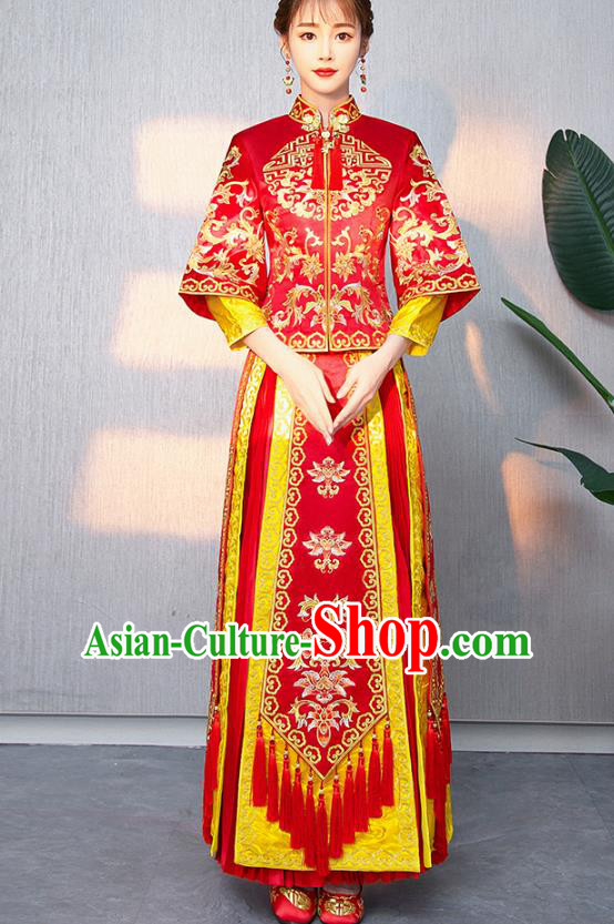 Traditional Chinese Ancient Bottom Drawer Wedding Costumes Embroidered Red XiuHe Suit for Women