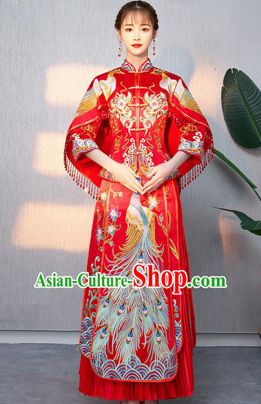 Traditional Chinese Ancient Bottom Drawer Wedding Costumes Embroidered Phoenix Red XiuHe Suit for Women