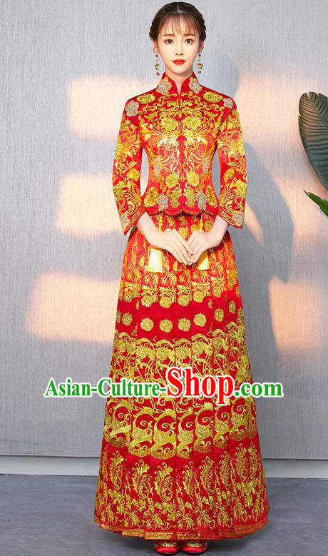 Traditional Chinese Wedding Costumes Traditional Xiuhe Suits Ancient Chinese bridal Full Dress