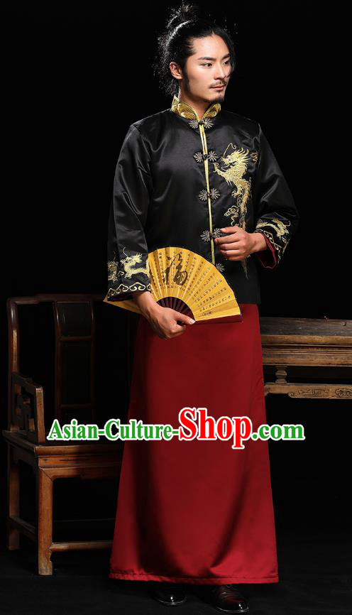 Traditional Ancient Chinese Wedding Costumes Bridegroom Embroidered Dragon Tang Suit for Men