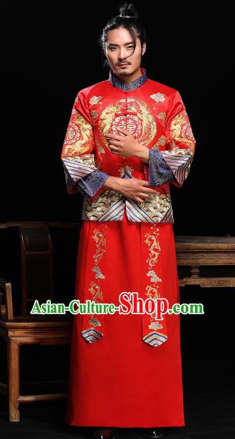 Ancient Chinese Wedding Toast Costumes Traditional Bridegroom Embroidered Tang Suit for Men
