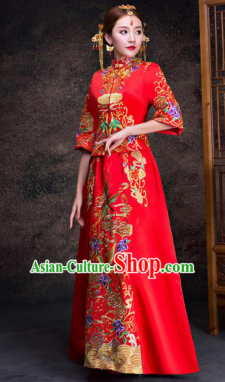 Traditional Chinese Wedding Costumes Traditional Xiuhe Suits Ancient Chinese bridal Full Dress