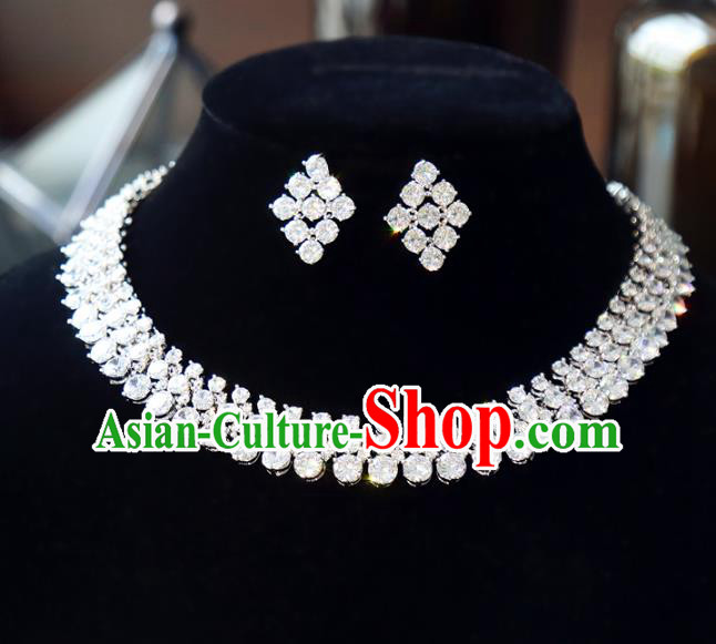Top Grade Wedding Jewelry Accessories Bride Zircon Necklace and Earrings Complete Set for Women