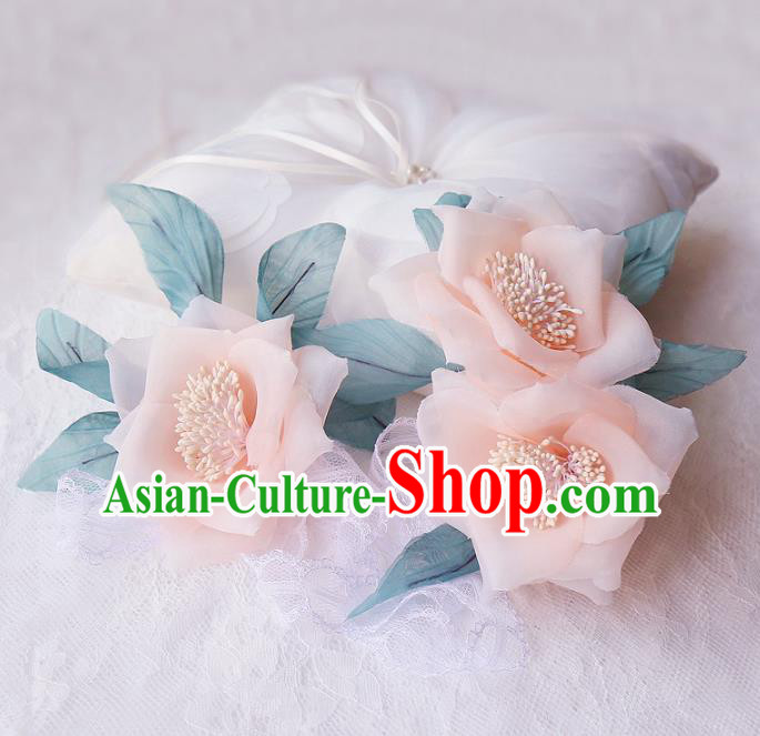 Top Grade Wedding Hair Accessories Bride Pink Flower Hair Claws for Women