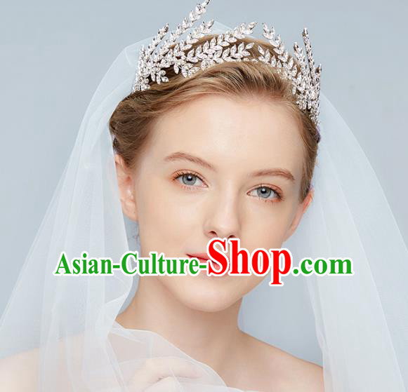 Top Grade Wedding Hair Accessories Bride Crystal Leaf Royal Crown for Women