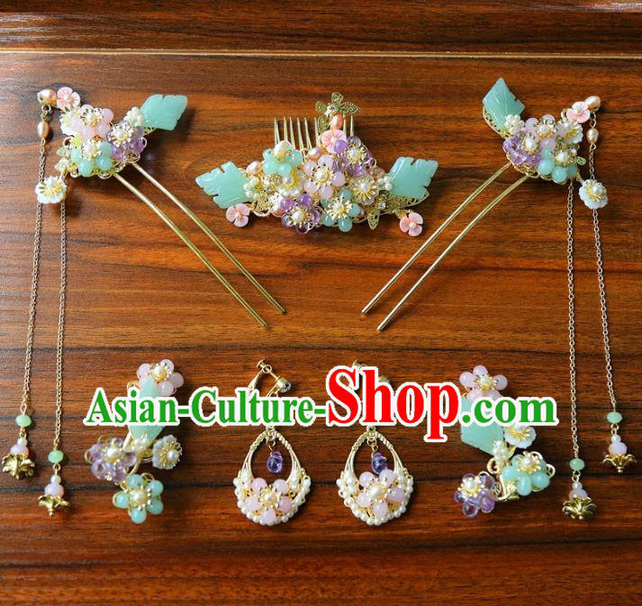 Top Grade Chinese Ancient Bride Hair Accessories Hairpins and Earrings Complete Set for Women