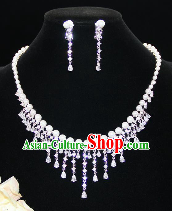 Top Grade Wedding Jewelry Accessories Bride Crystal Pearls Necklace and Earrings for Women