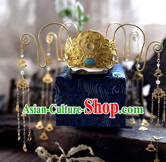 Chinese Traditional Hair Accessories Golden Phoenix Coronet Ancient Empress Hairpins Headwear for Women