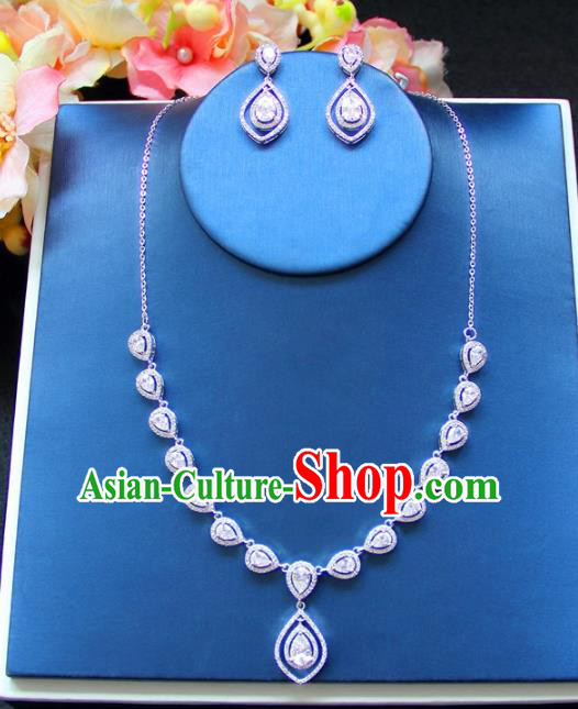 Top Grade Wedding Bride Jewelry Accessories Princess Crystal Necklace and Earrings for Women