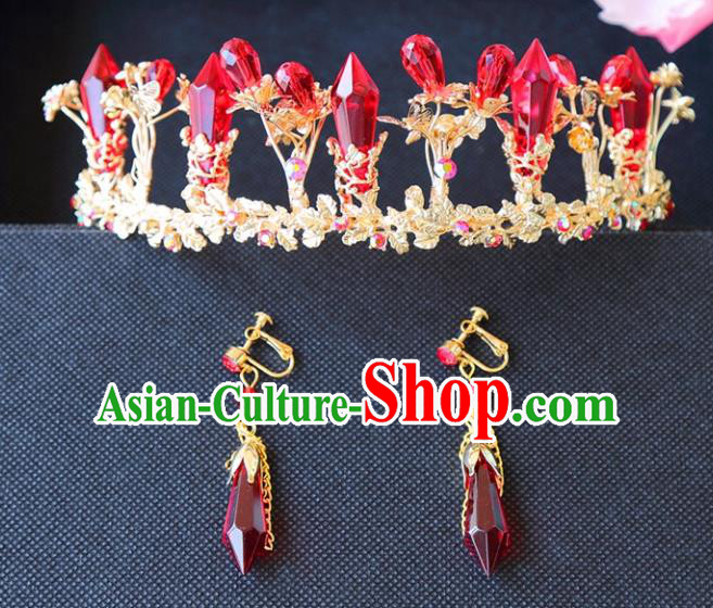 Top Grade Wedding Bride Hair Accessories Princess Red Crystal Hair Clasp Royal Crown for Women