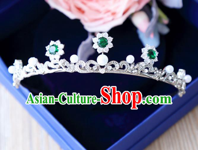 Top Grade Wedding Bride Hair Accessories Princess Green Crystal Hair Clasp Royal Crown for Women