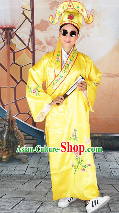 Professional Chinese Beijing Opera Costumes Peking Opera Gifted Scholar Yellow Robe and Hat for Adults