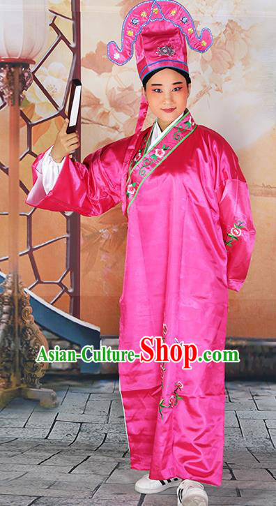 Professional Chinese Beijing Opera Costumes Peking Opera Gifted Scholar Rosy Robe and Hat for Adults