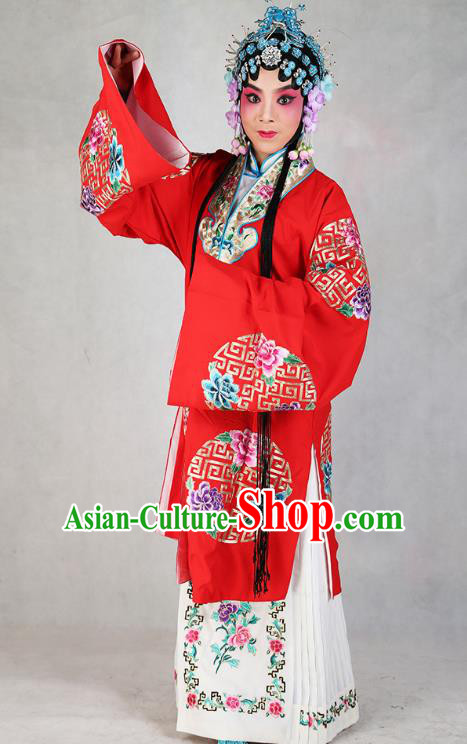 Professional Chinese Beijing Opera Diva Embroidered Costumes Peking Opera Red Dress for Adults