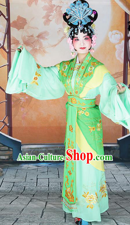 Professional Chinese Beijing Opera Diva Embroidered Costumes Peking Opera Fairy Light Green Dress for Adults