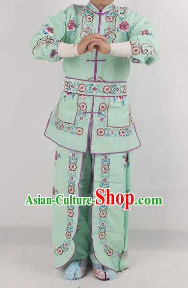 Chinese Peking Opera Female Warrior Green Costume Ancient Swordswoman Embroidered Clothing for Adults