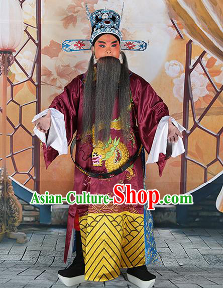 Professional Chinese Peking Opera Old Gentleman Costume Embroidered Robe and Hat for Adults