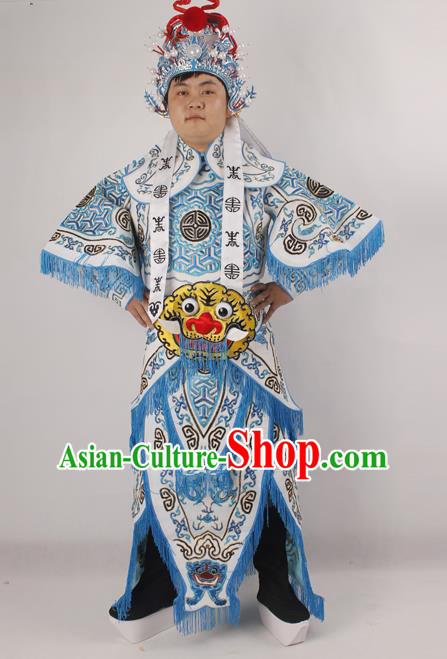 Professional Chinese Peking Opera General White Embroidered Costume Beijing Opera Takefu Clothing for Adults