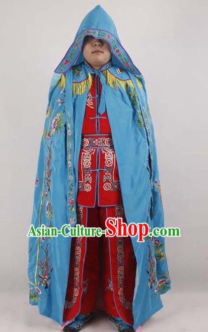 Professional Chinese Peking Opera Imperial Consort Embroidered Phoenix Blue Cloak Costumes for Adults
