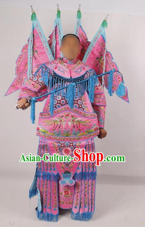 Professional Chinese Peking Opera Female General Mu Guiying Embroidered Pink Costumes for Adults