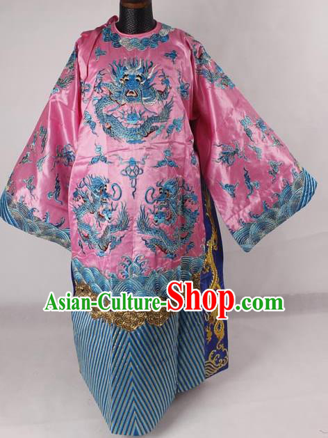 Professional Chinese Peking Opera Old Men Costume Prime Minister Pink Embroidered Robe for Adults