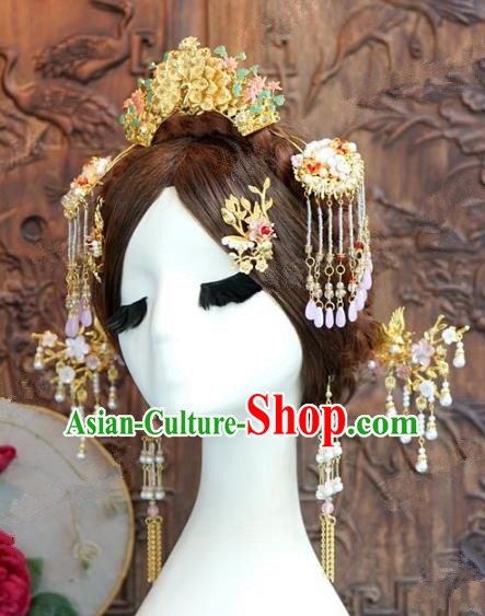 Chinese Handmade Ancient Wedding Hair Accessories Tassel Step Shake Hairpins Complete Set for Women