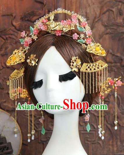 Chinese Handmade Ancient Wedding Hair Accessories Bride Phoenix Coronet Hairpins Complete Set for Women