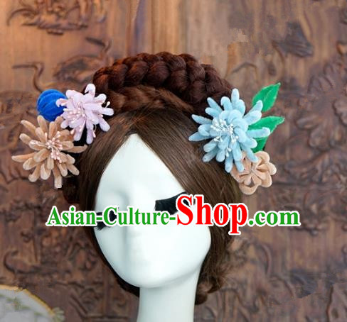 Top Grade Chinese Handmade Hair Accessories Qing Dynasty Princess Velvet Flowers Hairpins for Women