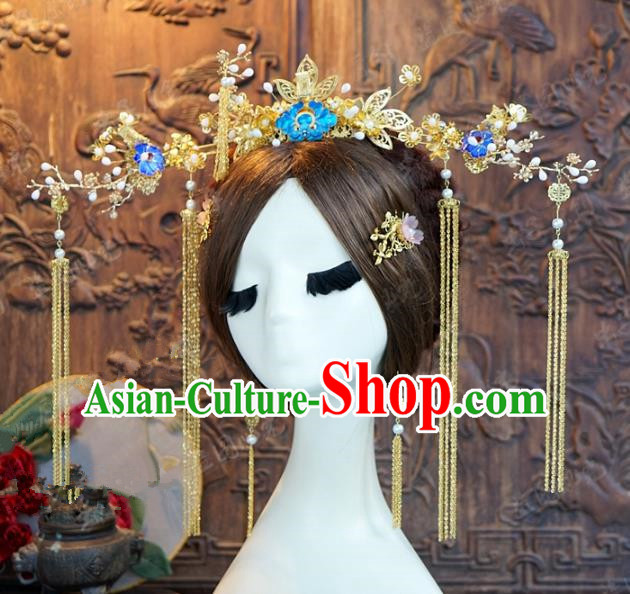 Chinese Traditional Ancient Palace Lady Phoenix Coronet Queen Headdress Hairpins Complete Set for Women