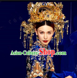 Chinese Handmade Ancient Bride Phoenix Coronet Wedding Headdress Hairpins Complete Set for Women