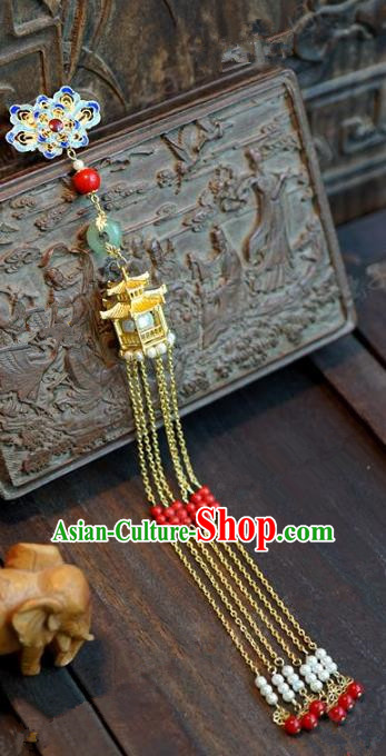 Chinese Handmade Pressure Front Blueing Lotus Tassel Brooch Ancient Bride Jewelry Accessories for Women