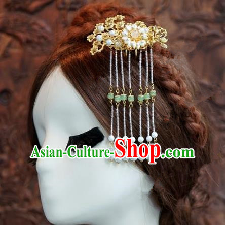 Chinese Handmade Ancient Hair Accessories Ancient Hanfu Pearls Tassel Hair Clip Hairpins for Women