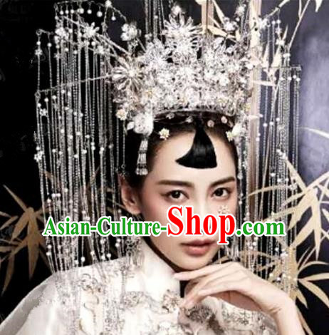 Chinese Handmade Wedding Tassel Phoenix Coronet Hair Accessories Ancient Bride Hairpins Complete Set for Women
