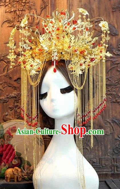 Chinese Ancient Handmade Phoenix Coronet Hanfu Hairpins Wedding Hair Accessories Complete Set for Women
