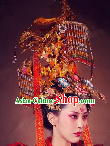 Chinese Ancient Handmade Queen Deluxe Phoenix Coronet Hanfu Hairpins Wedding Hair Accessories for Women