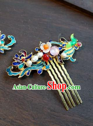 Chinese Ancient Handmade Blueing Hair Comb Hanfu Hairpins Wedding Hair Accessories for Women