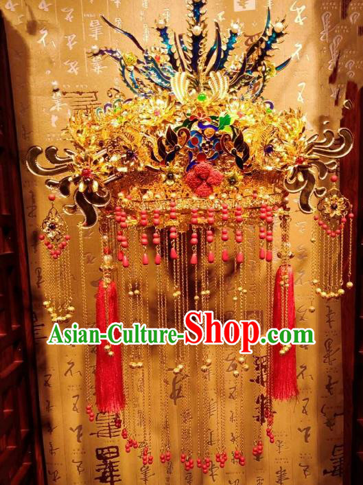 Chinese Ancient Handmade Phoenix Coronet Bride Hairpins Hair Accessories Tassel Step Shake Complete Set for Women