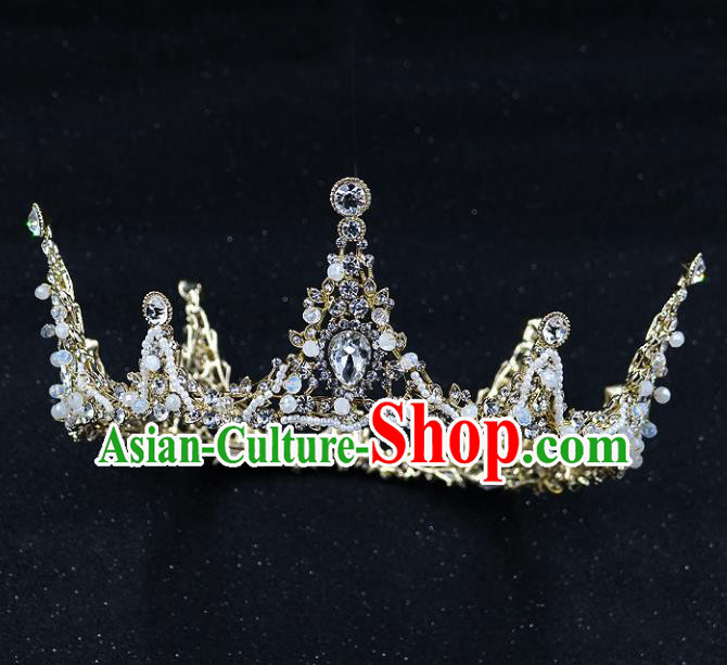 Handmade Baroque Bride Zircon Round Royal Crown Wedding Queen Crystal Hair Jewelry Accessories for Women