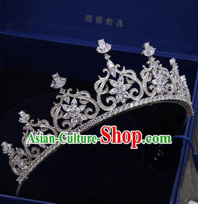 Handmade Baroque Bride Zircon Royal Crown Wedding Queen Hair Jewelry Accessories for Women