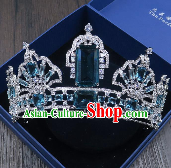Handmade Baroque Bride Baroque Green Crystal Royal Crown Wedding Queen Hair Jewelry Accessories for Women