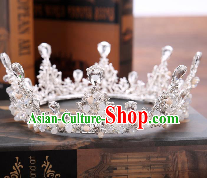 Handmade Baroque Bride Baroque Crystal Round Royal Crown Wedding Queen Hair Jewelry Accessories for Women